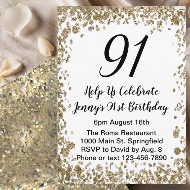Elegante invitación de cumpleaños 91 para ella en  (Subido por el creador)