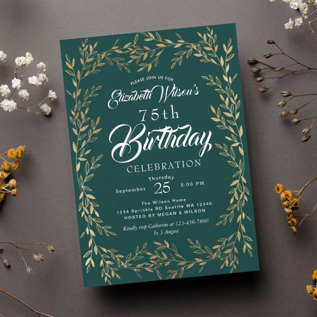 Elegante invitación de cumpleaños a la hoja de oro (Subido por el creador)