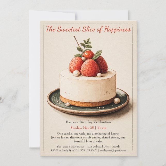 Elegante Invitación de cumpleaños a la pastelería  (Anverso)