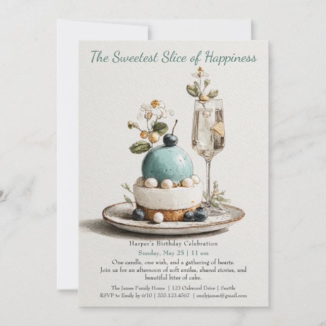 Elegante Invitación de cumpleaños a la pastelería  (Anverso)