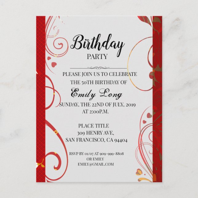 Elegante invitación de cumpleaños al crisantemo ch (Anverso)