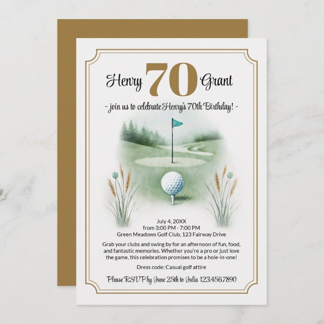 Elegante invitación de cumpleaños al Golf 70 (Anverso / Reverso)