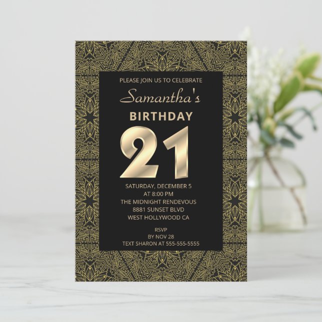 Elegante invitación de cumpleaños Art Decó (Anverso de pie)