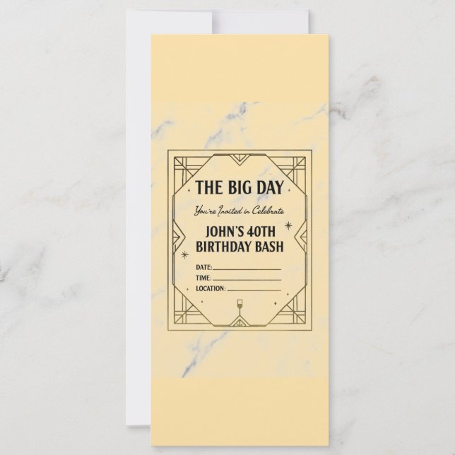 Elegante Invitación de Cumpleaños Art Déco sobre M (Anverso)