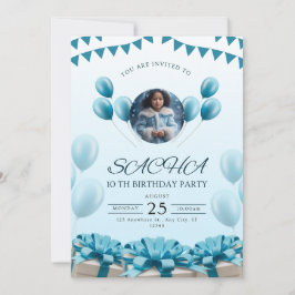 Elegante invitación de cumpleaños azul | Diseño mo