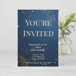 Elegante Invitación de cumpleaños azul oscuro y fa