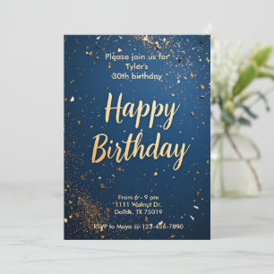 Elegante Invitación de cumpleaños azul oscuro y fa
