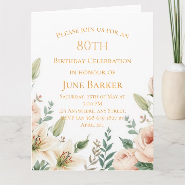 Elegante Invitación de Cumpleaños Botánico Jardín  (Anverso)
