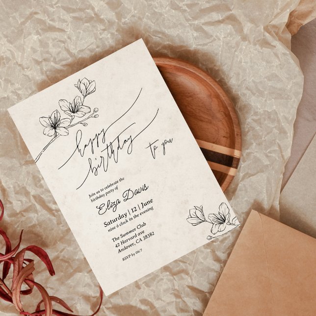 Elegante invitación de cumpleaños con flores (Subido por el creador)