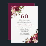 Elegante invitación de cumpleaños con flores de Bo<br><div class="desc">Elegante colección de Concordancia de Invitaciones a Borgoña Floral 60 de cumpleaños en Niche y Nest store.</div>
