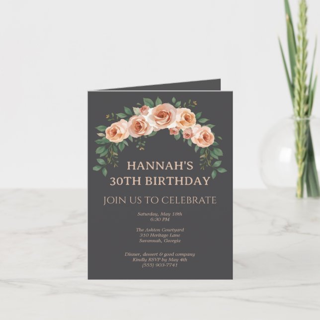 Elegante Invitación de Cumpleaños con Marco de Arc (Anverso)