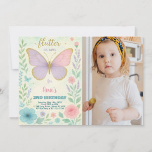 Elegante invitación de cumpleaños con mariposa con