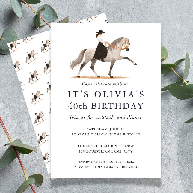 Elegante Invitación de Cumpleaños de Equitación Es (Elegant Spanish Equestrian Birthday Invitation)