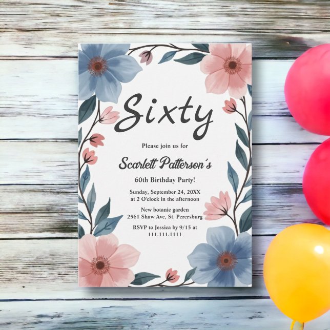 Elegante Invitación de Cumpleaños de Floral Acuare (Subido por el creador)