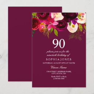 Elegante invitación de cumpleaños de flores de Bor