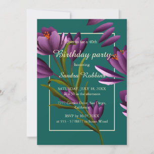 Elegante invitación de cumpleaños de flores verdes
