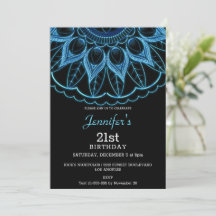 Elegante invitación de cumpleaños de Mandala azul