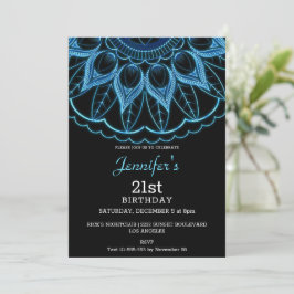 Elegante invitación de cumpleaños de Mandala azul