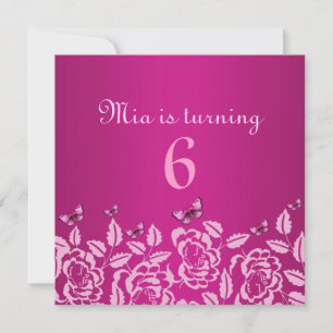 Elegante invitación de cumpleaños de mariposa rosa