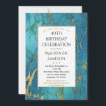 Elegante invitación de cumpleaños de mármol de oro<br><div class="desc">Una elegante invitación a la fiesta de cumpleaños con un rico mármol verde azul adornado con oro y un marco dorado. Perfecto para cumpleaños de hito como el 18 20 21 30 35 40 45 50 55 60 65 70 75 80 85 90 95 y 100 ... ¡o cualquier edad!...</div>