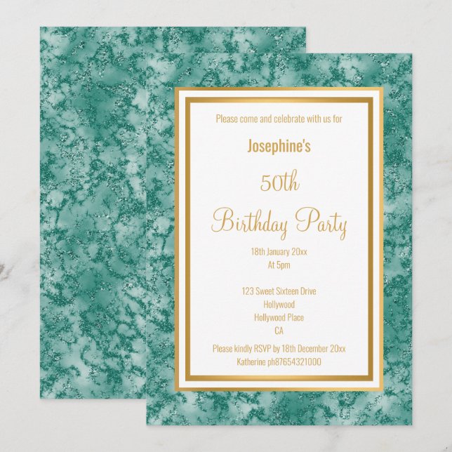 ELEGANTE INVITACIÓN DE CUMPLEAÑOS DE MÁRMOL FRONTE (Anverso / Reverso)