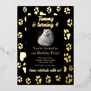 Elegante invitación de cumpleaños de Mascota negro