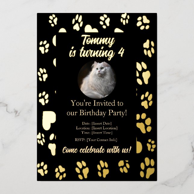 Elegante invitación de cumpleaños de Mascota negro (Anverso)