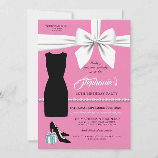 Elegante invitación de cumpleaños de moda rosada T (Anverso)