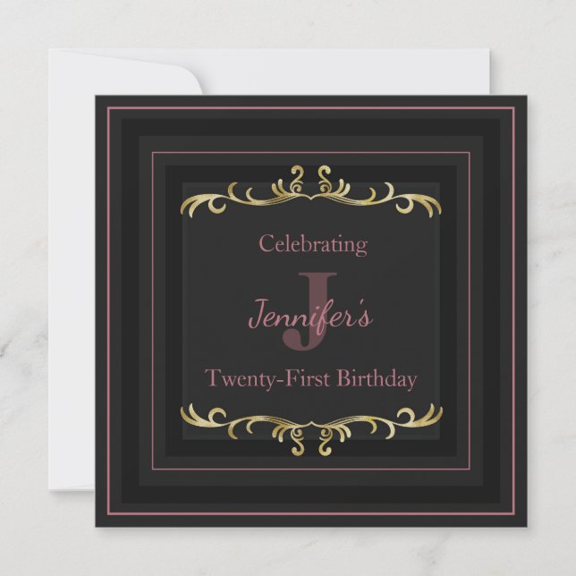 Elegante Invitación de cumpleaños de oro de Glam (Anverso)