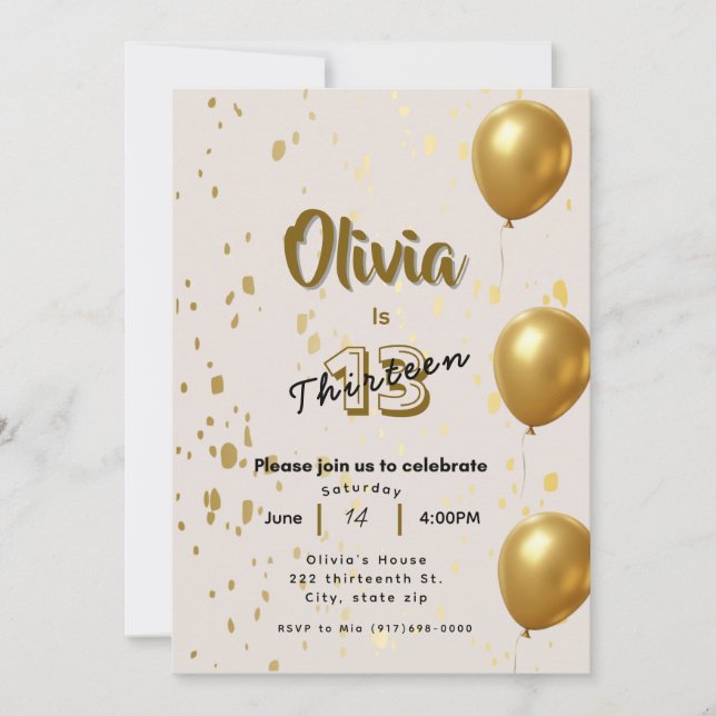 Elegante Invitación de cumpleaños de oro - Niños a (Anverso)