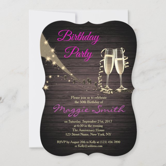 Elegante invitación de cumpleaños de oro y champán (Anverso)
