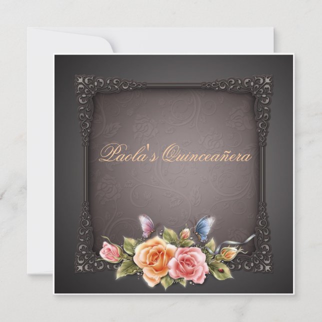Elegante Invitación de cumpleaños de Quinceañera f (Anverso)