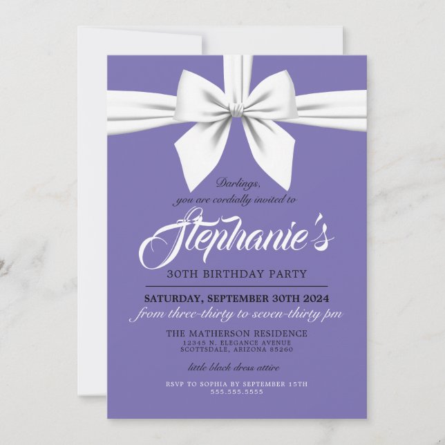 Elegante Invitación de cumpleaños de Tiffany White (Anverso)