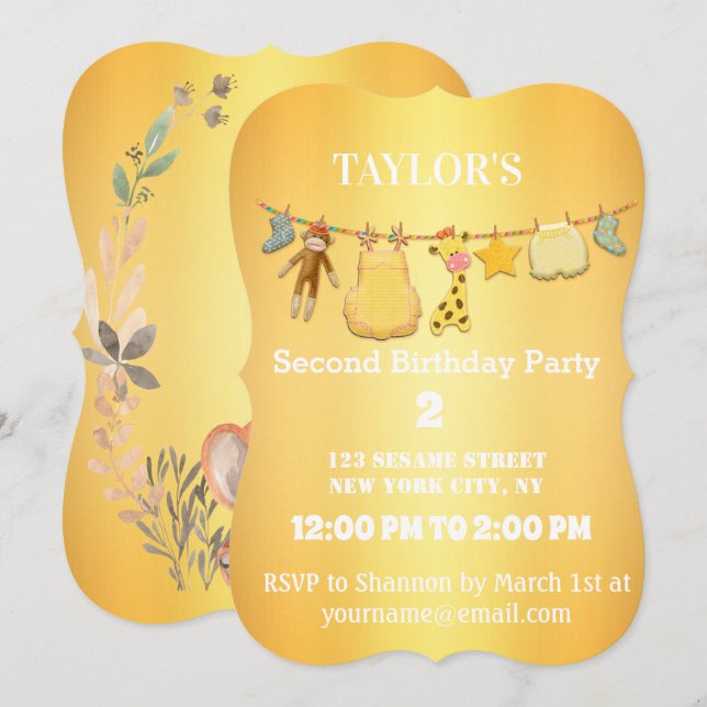 Elegante invitación de cumpleaños dorado (Anverso / Reverso)