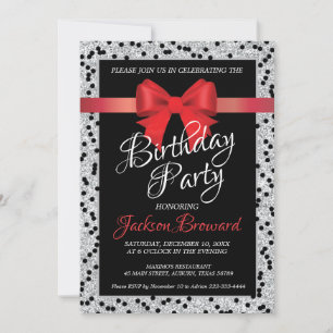 Elegante invitación de cumpleaños en blanco y negr