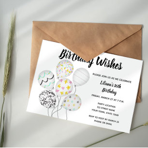 Elegante invitación de cumpleaños en globo