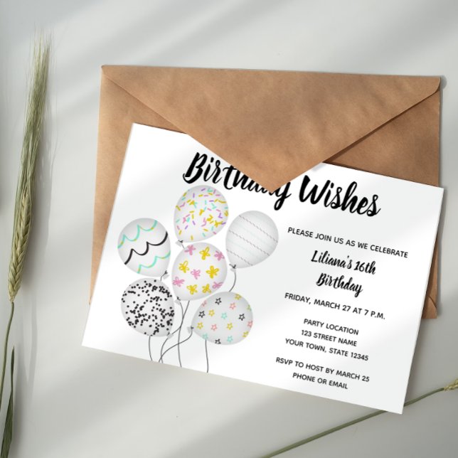 Elegante invitación de cumpleaños en globo (Subido por el creador)