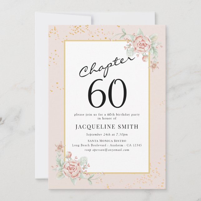 Elegante invitación de cumpleaños floral 60 (Anverso)