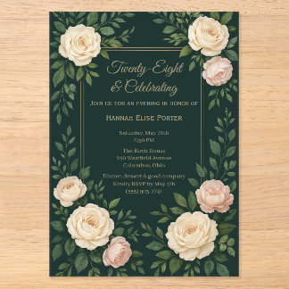 Elegante Invitación de Cumpleaños Floral Verde Osc