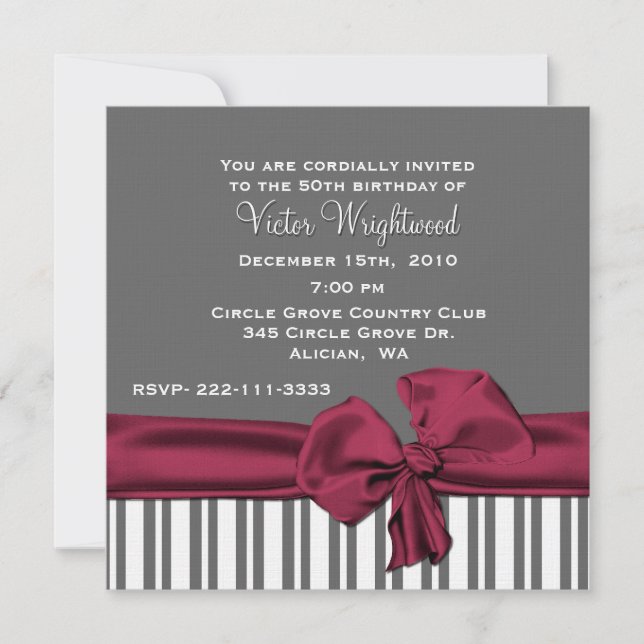Elegante invitación de cumpleaños gris y marrón (Anverso)