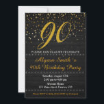 Elegante invitación de cumpleaños Invitación de un<br><div class="desc">¡Invitación a la fiesta de cumpleaños número 90! Elegante invitación de cumpleaños, invitación de adultos, fiesta de mujeres adultas, fiesta de aniversario de Dama. Invite a sus amigos con esta sencilla y moderna invitación temática de madera negra y estrellas doradas. ¡Siéntase libre de contactarme para personalización si fuera necesario! Simplemente...</div>