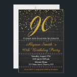 Elegante invitación de cumpleaños Invitación de un<br><div class="desc">¡Invitación a la fiesta de cumpleaños número 90! Elegante invitación de cumpleaños, invitación de adultos, fiesta de mujeres adultas, fiesta de aniversario de Dama. Invite a sus amigos con esta sencilla y moderna invitación temática de madera negra y estrellas doradas. ¡Siéntase libre de contactarme para personalización si fuera necesario! Simplemente...</div>