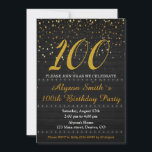 Elegante invitación de cumpleaños Invitación de un<br><div class="desc">100.ª invitación para la fiesta de cumpleaños. Elegante invitación de cumpleaños, invitación de adultos, fiesta de mujeres adultas, fiesta de aniversario de Dama. Invite a sus amigos con esta sencilla y moderna invitación temática de madera negra y estrellas doradas. ¡Siéntase libre de contactarme para personalización si fuera necesario! Simplemente edite...</div>