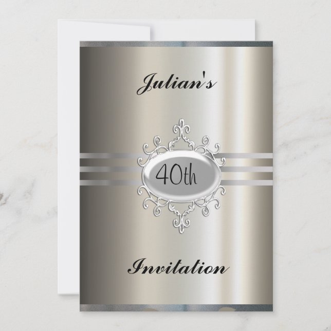 Elegante invitación de cumpleaños metálico (Anverso)