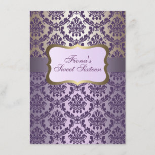 Elegante invitación de cumpleaños morado y dorado 