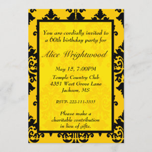 Elegante invitación de cumpleaños negro y amarillo