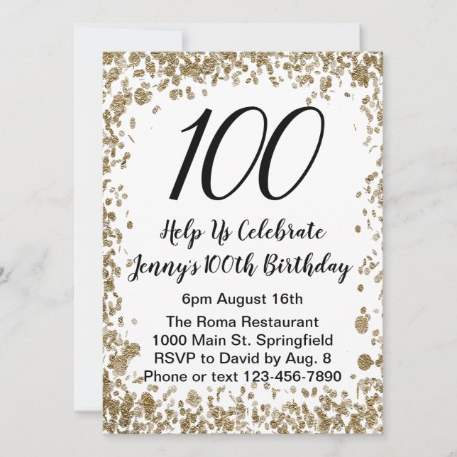 Elegante invitación de cumpleaños número 100 para  (Anverso)