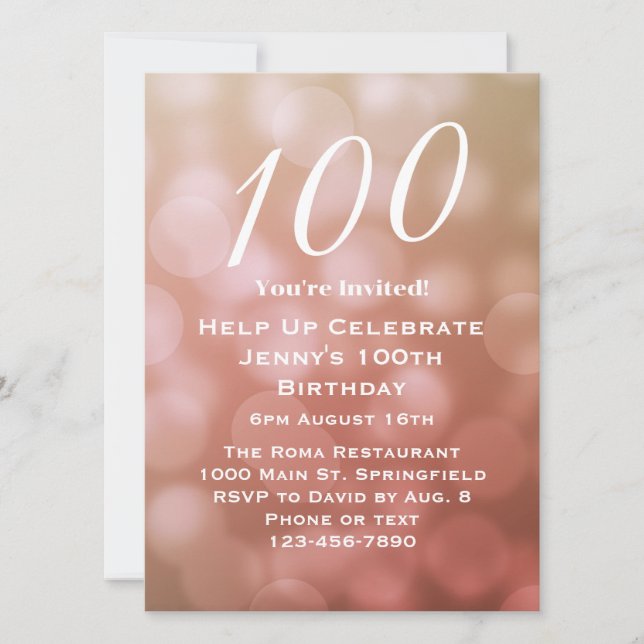 Elegante invitación de cumpleaños número 100 para  (Anverso)