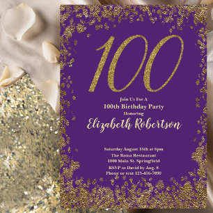 Elegante invitación de cumpleaños número 100 púrpu