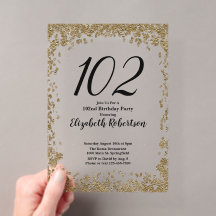 Elegante invitación de cumpleaños número 102 para 